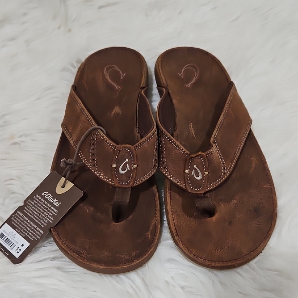 OluKai Rich Brown Leather Sandals Men's Nui Sandal in Rum Brown by Olukai Sz 13 - Picture 2 of 10